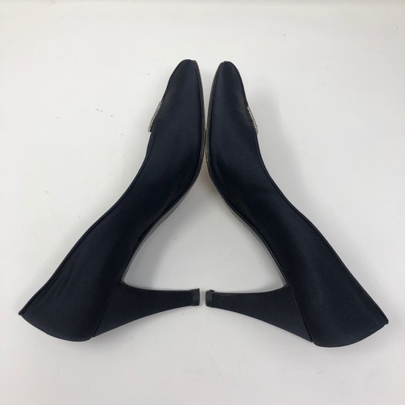 Vintage YSL Yves Saint Laurent Pumps Heels Womens 8 Black Satin Rhinestone - Picture 8 of 15